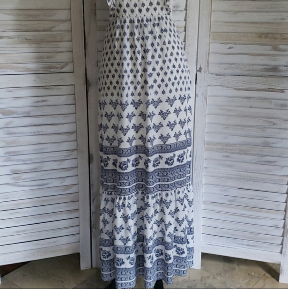 Sadie & Sage White Blue Open Back Maxi Dress - Picture 3 of 8